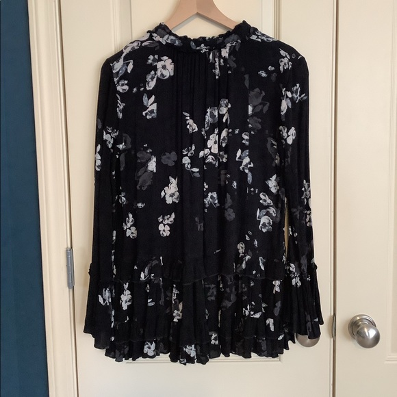 Free People Black Mini Dress Floral Boho Ruffle XSmall - Picture 2 of 4